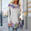 Plus Size Women Autumn Crystal Butterfly Printed Comfy Long Sleeve Round Collar T-shirt Casual Baggy Mid Length Tee Tops