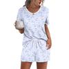 1116 European and American Summer New Fashionable Simple High-Quality Digital Print Short Sleeve and Shorts Loose Two-Piece Set