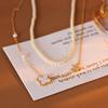 Elegant Double Layer Pearl Clover Bracelet Women Shell Inlay Copper Alloy Electroplated Korean Style Minimalist Jewelry