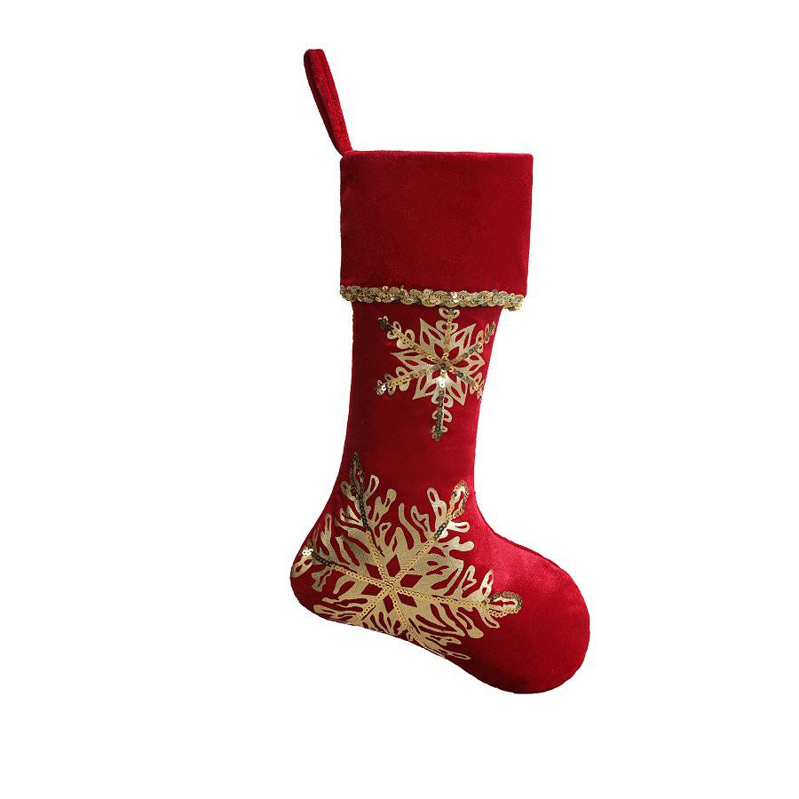Velvet Snowflake Stocking with Gold Trim - Christmas Wall Hanging Decor