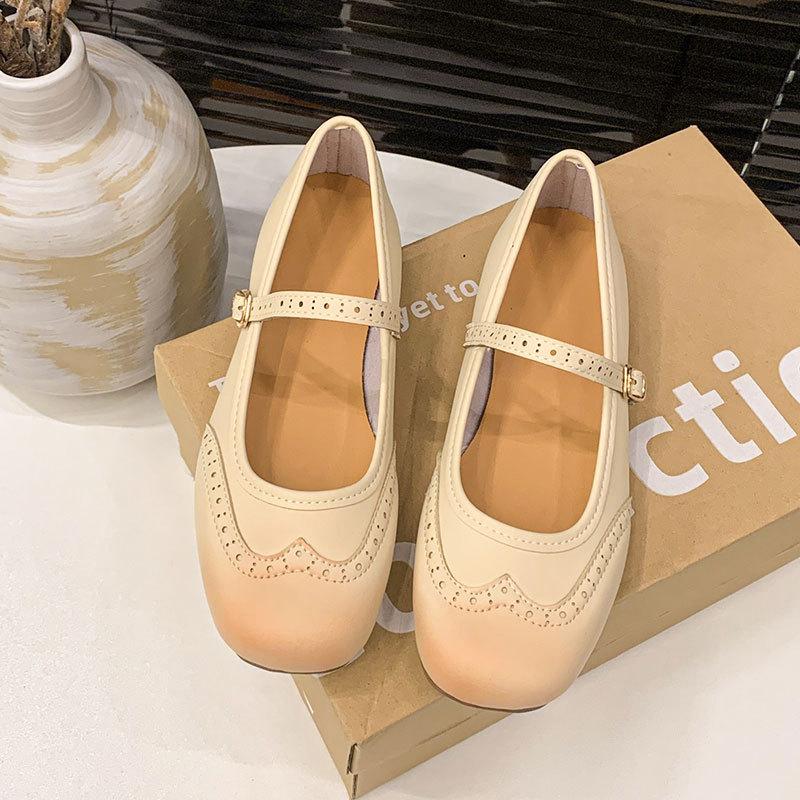 Edice měkké kůže~ Módní baleríny Dámské Gravírované Boty Brock Mary Jane Retro Styl Ploché Francouzské Malé Kožené Boty