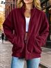 Fall Winter Women's Vintage Corduroy Stand Collar Zipper Relaxed Fit Long Sleeve Coat for Women