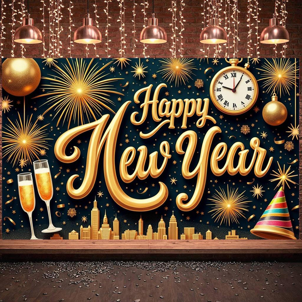 Holiday Banner Champagne Glass Party Backdrop Celebration Banner Festive Festive Banner For Indoor Party Office Celebration