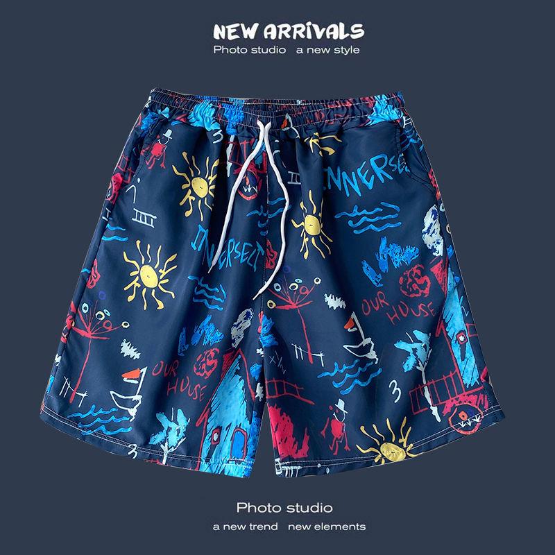 Men's Casual Loose Fit Five Point Shorts Trendy Floral Beach Vacation Couple Shorts Comfortable Versatile Summer Bottoms
