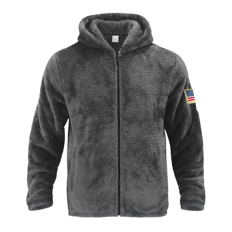 Men's Winter New Arrival Double-Faced Fleece-Lined Warm Hooded Zip-Up Casual Flag Logo Jacket