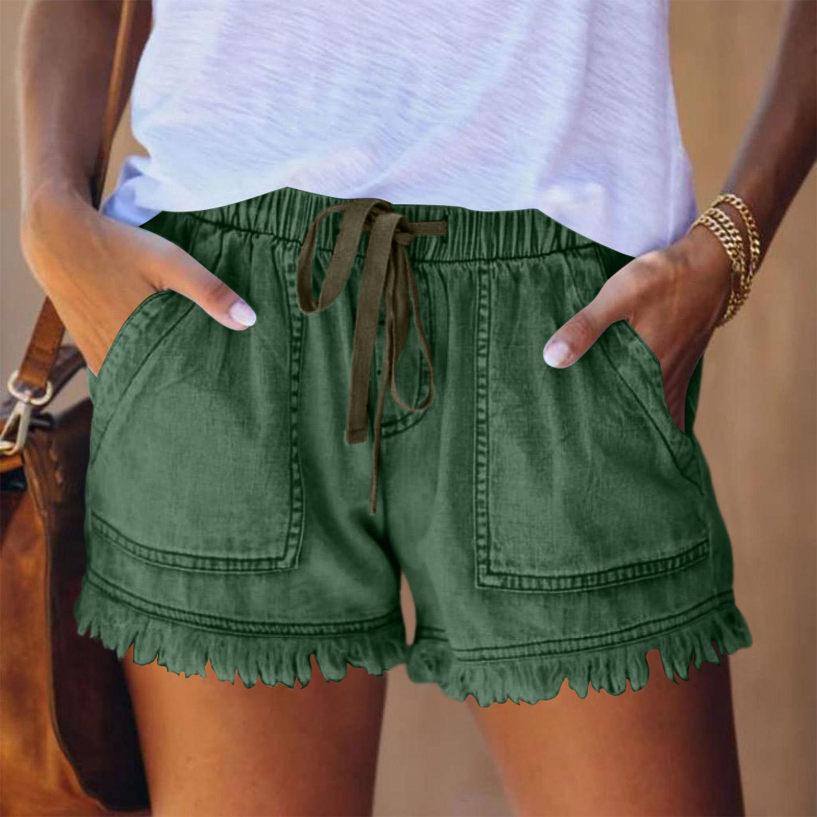 

Women s Color Jeans Stretch Slim Fit Distressed Denim Shorts XL зелений