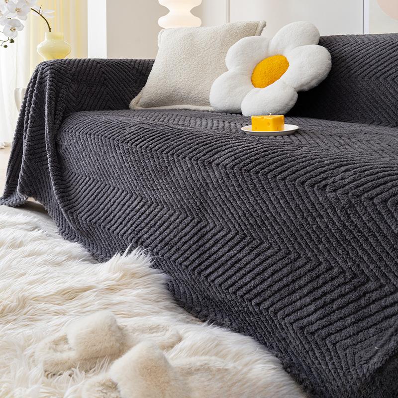 Sofa Towel Non-Slip Full Covered Universal Sofa Cushion Premium Dustproof Cover Cloth Plush Winter Sofa Cover