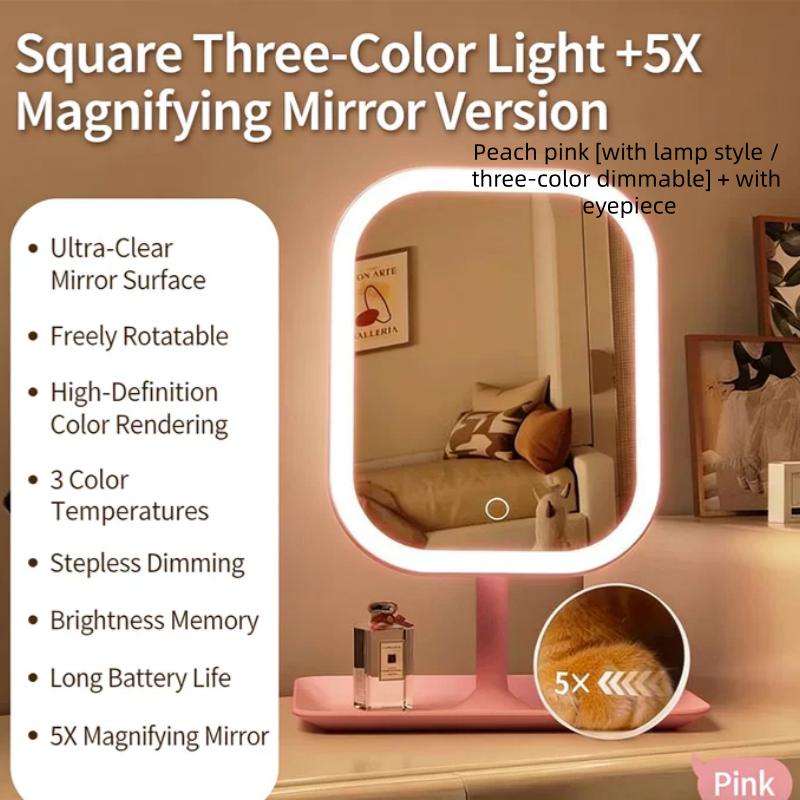 

Adjustable 3 Color Light LED Makeup Mirror USB Rechargeable Brightness Cosmetic Mirror 270° Rotation Desktop Vanity Mirror
