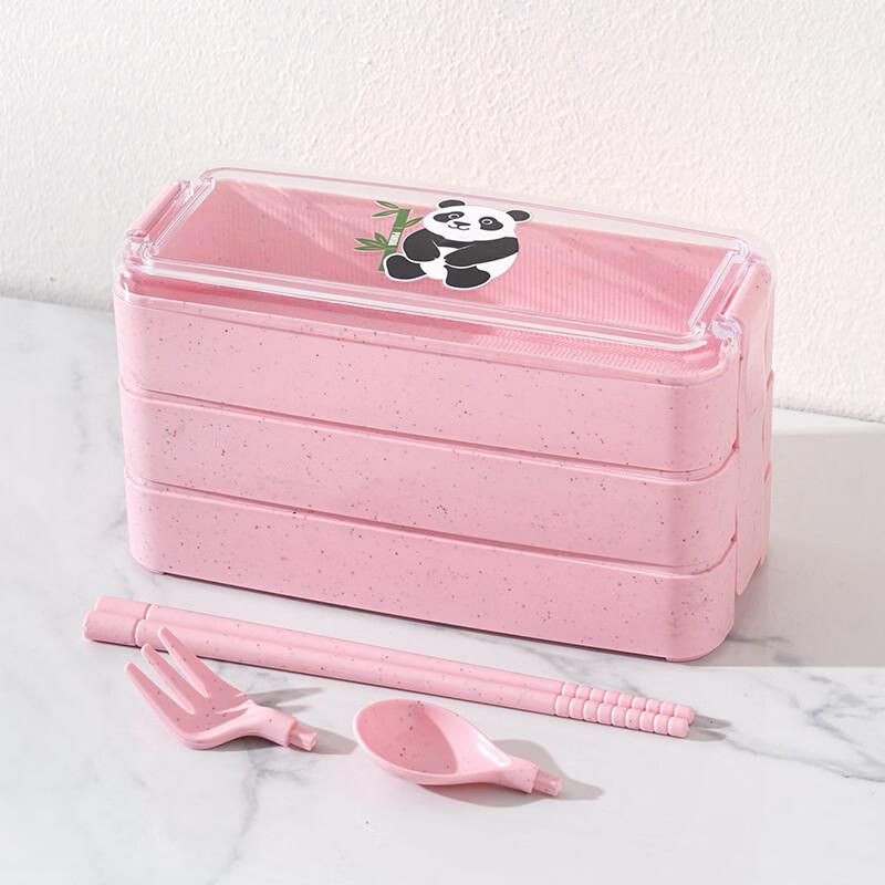 ZISIZ Pink Panda 3-Layer 304 Stainless Steel Lunch Box