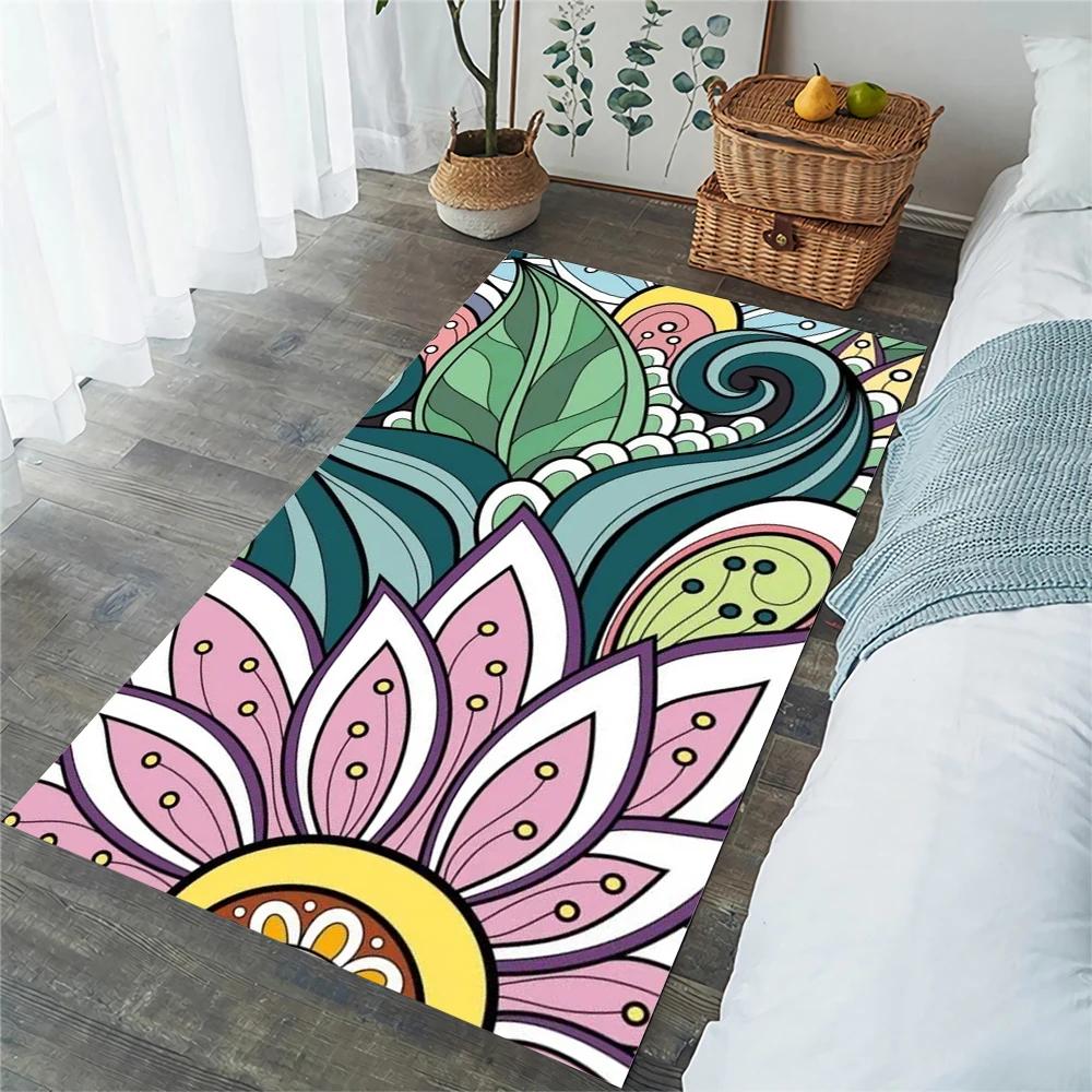 Boho Mandala Carpet Retro Floral Floor Rugs for Living Room Bedroom Balcony Decor Non-slip Kitchen Mat Exotic Flowers Doormat