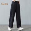 Women Casual Pants Elastic High Waist Buttons Zipper Fly Long Trousers with Pockets Solid Color Straight Wide Leg Slacks Daily Wear