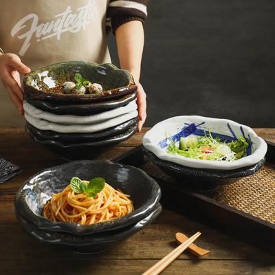 Japanese and Korean Ceramic Bowl Irregular Fruit Salad Bowl Home Large Shaped Ramen Bowl Serving Sashimi Tableware