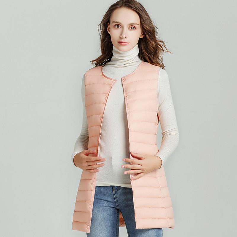 2024 Winter New Commuter Light and Thin Medium and Long Down Jacket Women's Light Round Neck Vest Jacket Large Size