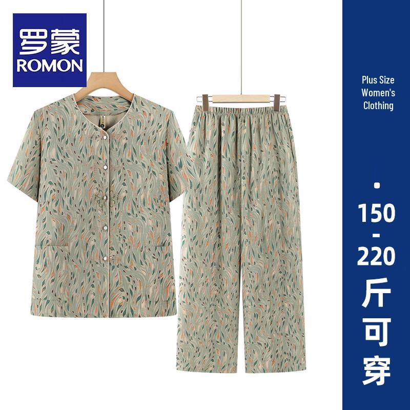 ROMON Women s New Chinese Style Summer Two-Piece Set 6XL