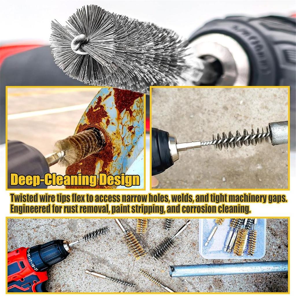 2025+ 14-Piece Bore Brush Set 1/4" Hex Shank with Extension Bar for Power Drills,Impact Drivers,Grinders (8/10/12/15/17/19 mm)