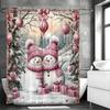 Świąteczna Różowa Zasłona Prysznicowa z Bałwanem i Podświetlanym Drzewkiem, Dekoracyjna Zasłona Prysznicowa do Łazienki, Wodoodporna Zasłona Prysznicowa z Haczykami