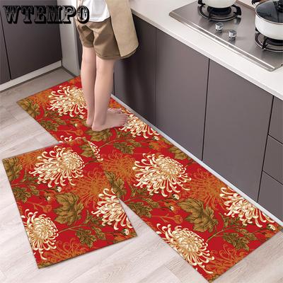 Durable Floral Pattern Floor Mat Kitchen Carpet Bathroom Entrance Mat Foot Pad