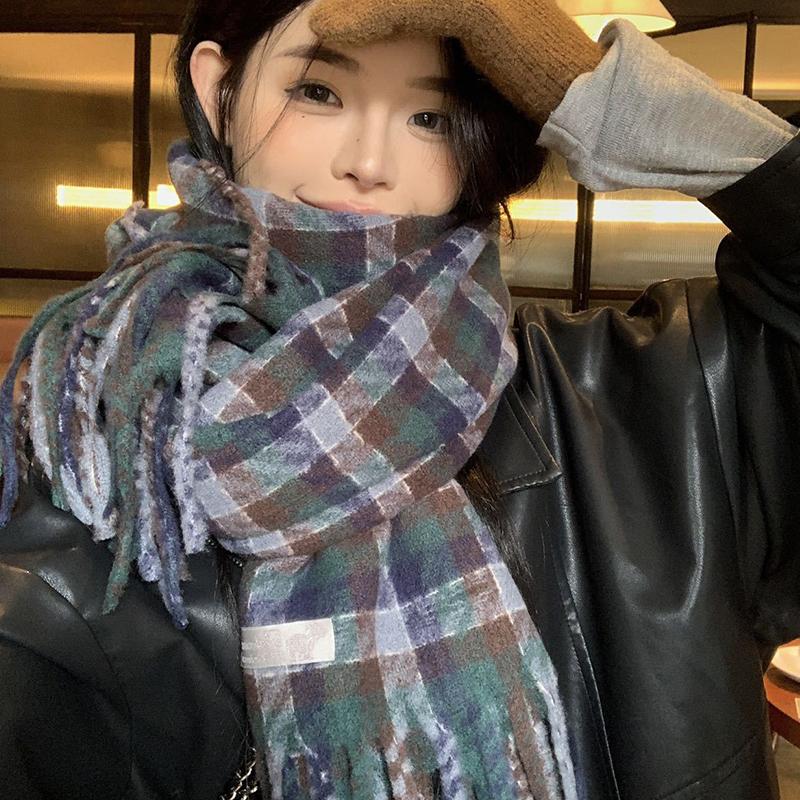 Women Winter Knitted Scarf Headscarf Ladies Men Casual Classic Plaid Tassel Scarve Mujer Male Foulard Long Wrap Shawl New Korean