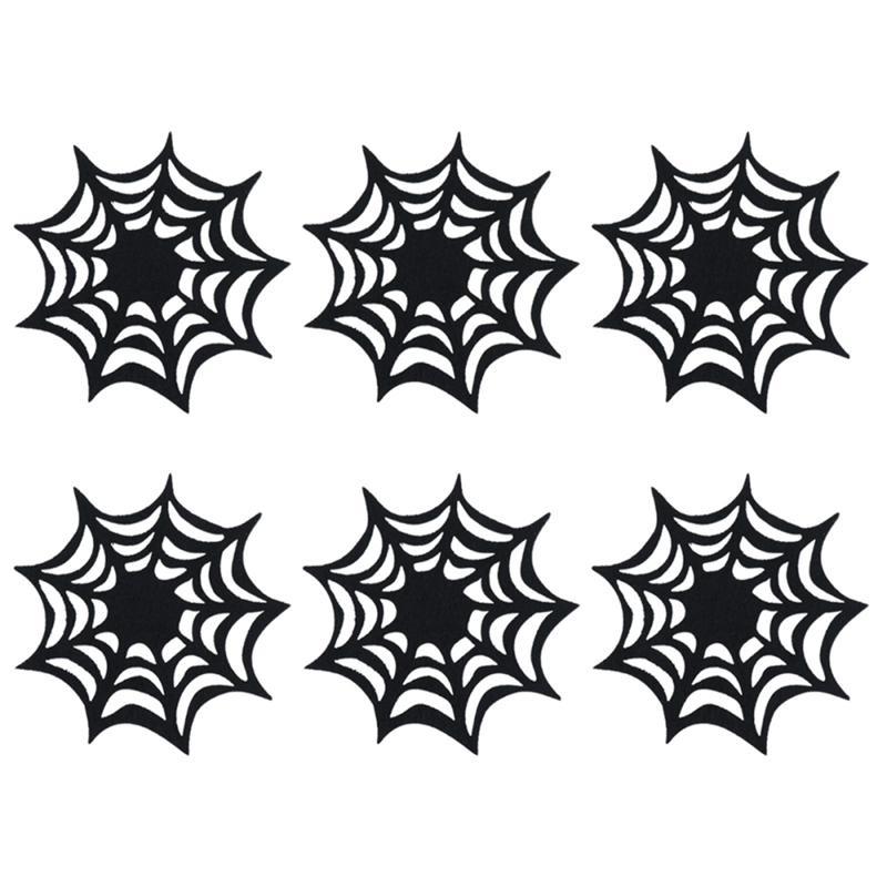 New Halloween Spider Web Coaster Felt Cloth Insulation Pad Halloween Party Decorations Props Household Hollowed Out Coaster 1set