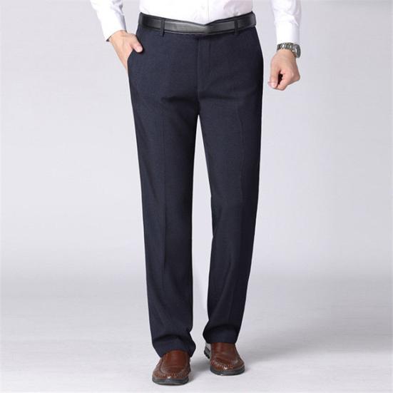 High Waist Zipper Button Fly Pockets Men Pants Summer Solid Color Straight Fit Casual Business Pants