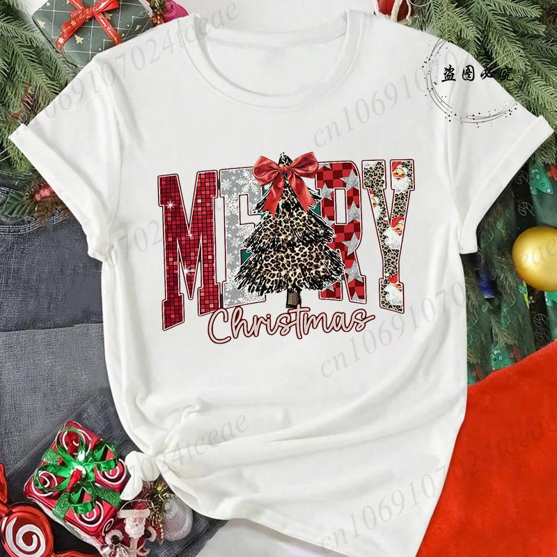 Merry Christmas Reindeer Print TShirts for Women Casual Short Sleeve Tee Shirts Fashion TShirts Womens Christmas Party Tops