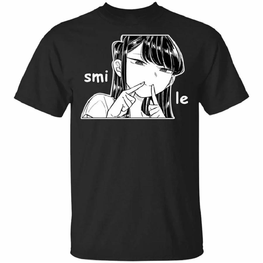 Anime Manga Happy Smile Silly Face Cute School Girl Meme Black T-Shirt Men Cotton TShirt Anime Tees Harajuku