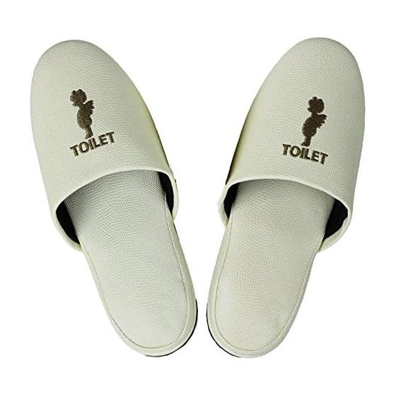 Basic Standard Toilet Slippers Washable Faux Leather Slippers Stylish Monotone Angel White T-NR-11