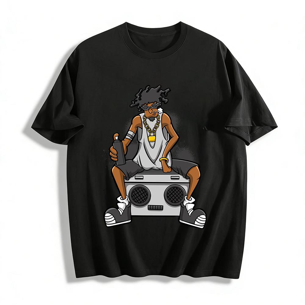 Hip Hop Street Style Graffiti Print Tee Retro Rap Culture Casual Top Pure cotton T-shirt XXS