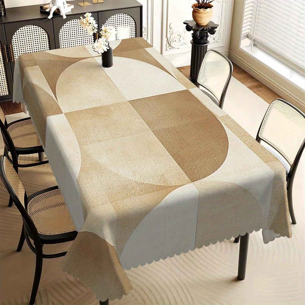 Minimalistisch Beige Geometrisch Tafelkleed, Abstracte Halve Cirkel Print met Golvende Rand, Vlekbestendig voor Eetkamer & Modern 140x140cm