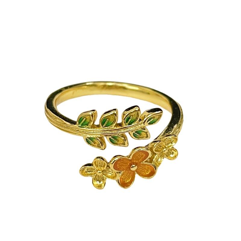 [Golden Mang Honey Language] Medieval Vintage Enamel Gold High-End Flower Opening Ring Female Light Luxury Ring