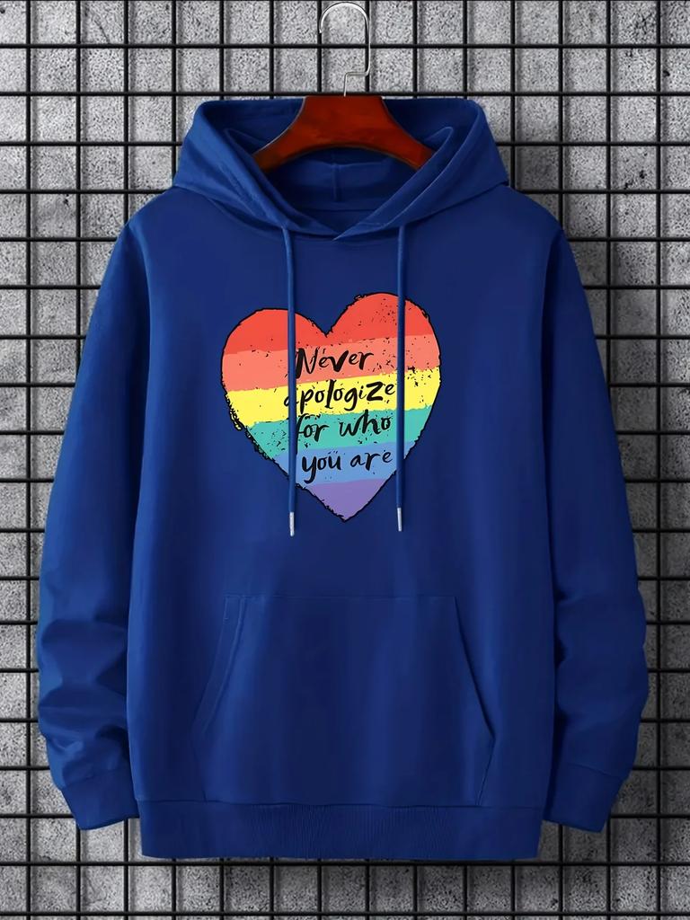 2025 Rainbow Heartprint 2D Hoodie Men's Casual Pattern Long Sleeve Hoodie