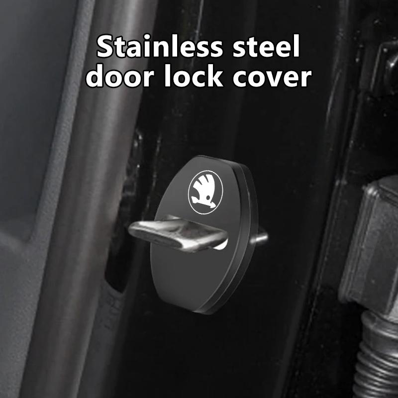 For Skoda 4PCS Car Door Lock Cover Stainless Steel Protection Accessories Rapid Octavia Derivative Enyaq-iV VisionS Yeti Scala