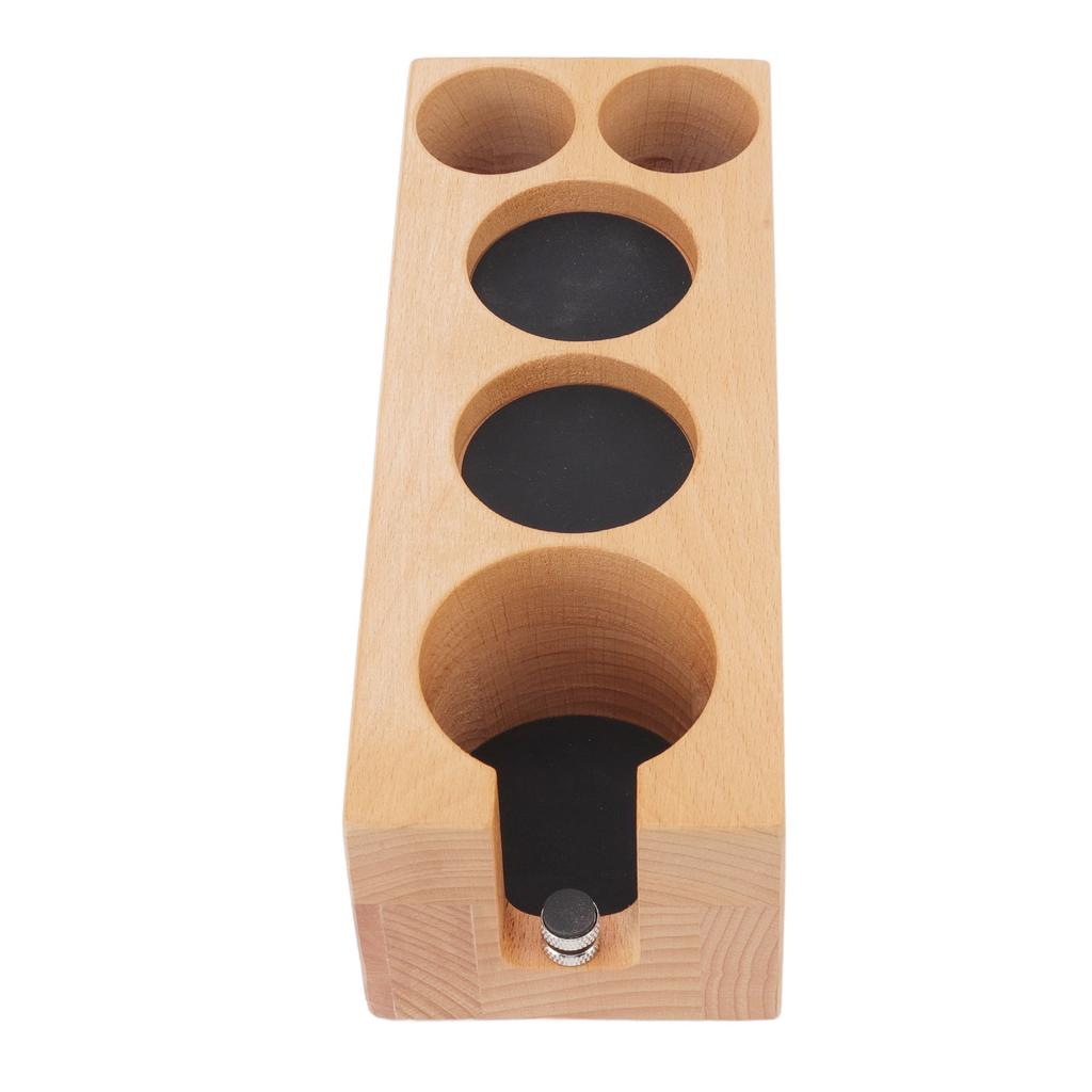 Wooden Coffee Tamper Holder 5 Hole Non Slip Coffee Tamping Station with Mat for Cafes Home