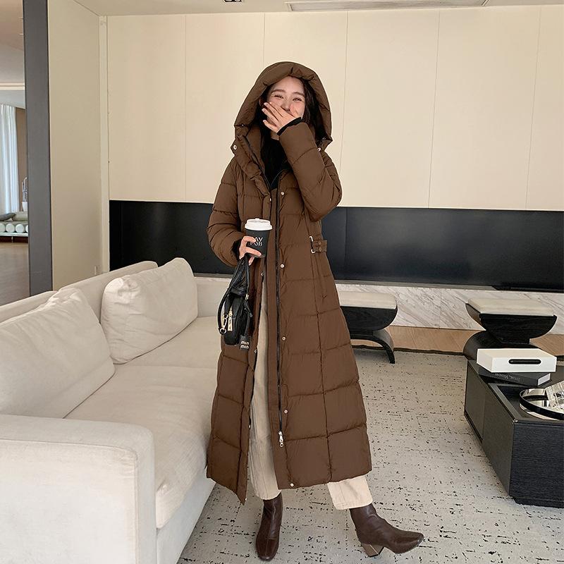 New Winter Loose Hooded Cotton Jacket for Women's Extended Thickened Warm Cotton Jacket Over Knee Jacket
