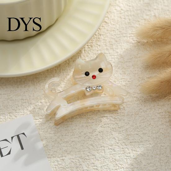 Hair Clip Women Claw Cat Shape Shiny Rhinestones Inlaid Plastic Anti-slip Teeth Back Head Shark Clamp Accessory