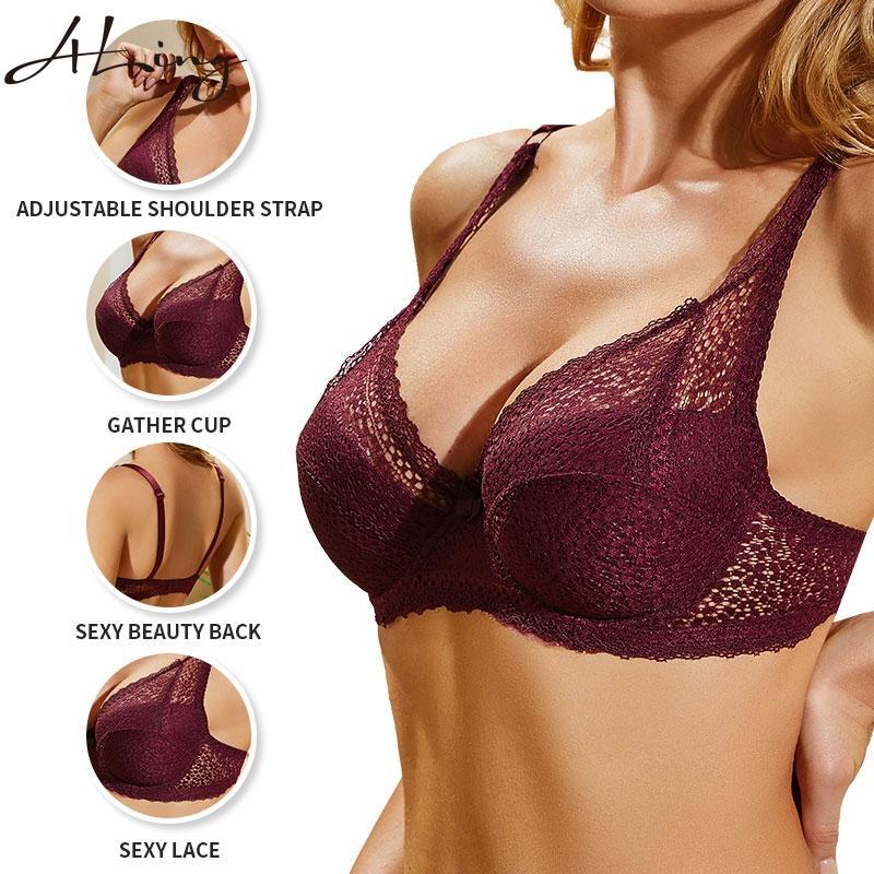 Plus Size Fashion Women's Floral Lace Bra Sexy Ultrathin Deep V Bra Unlined Push Up Brassiere for Women Intimates