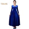 Abendkleid für Damen, goldener Samt, V-Ausschnitt, plissiert, A-Linie, reine Farbe, lange Ärmel, langes Kleid, hohe Taille, Abschlussball, Party, Maxikleid