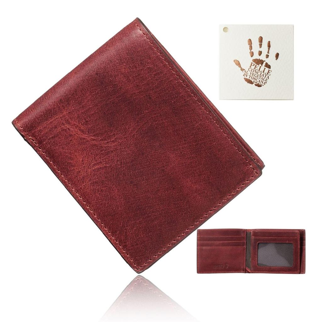 OSAKA LUX Bifold Made in Italy by with a Cell Window and No Coin All Gift Boxed [VOICE] Men's Wallet, TEMPESTI, Pocket, Leather, (Prugna Wine)