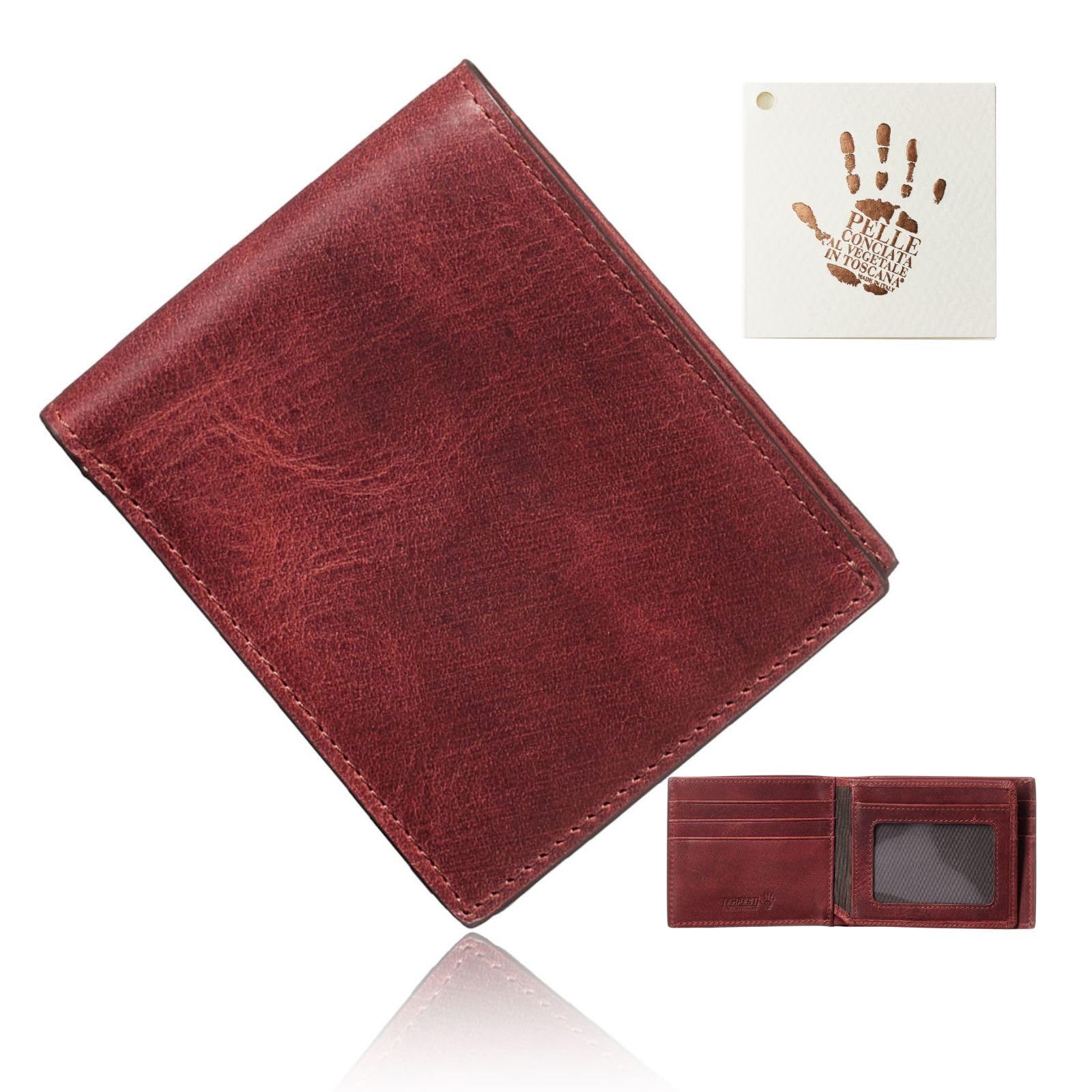 

OSAKA LUX Бифолд Сделано в Италии by с Окошком для ID и Без Монет Все в Подарочной Коробке [ГОЛОС] Мужской Кошелек, TEMPESTI, Карманный, Кожаный, (Вино Прунья)