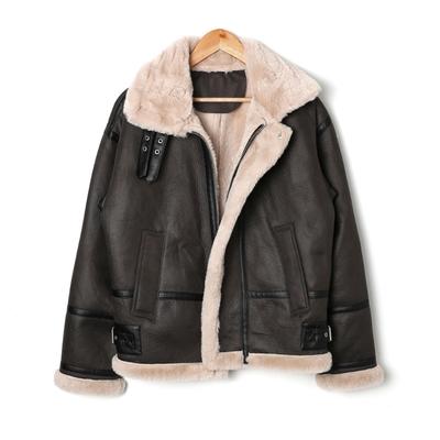 Giacca di Lana di Pecora da Uomo Invernale Stile Coreano Ampia Retro Pelliccia Monopezzo Ispessita con Collo Alto Giacca in Pelle