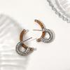 Unique Stainless Steel Irregular Geometric Stud Earrings Bicolor Zircon 18K Gold Plated Small Round Huggie Ear Hoop Chic Jewelry