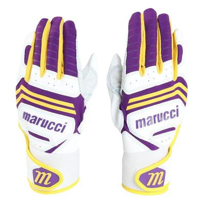 Marucci Buzun Batting X Gloves, Ambidextrous, Men's MBGFZNP-W/PR/YL (White Purple/L)