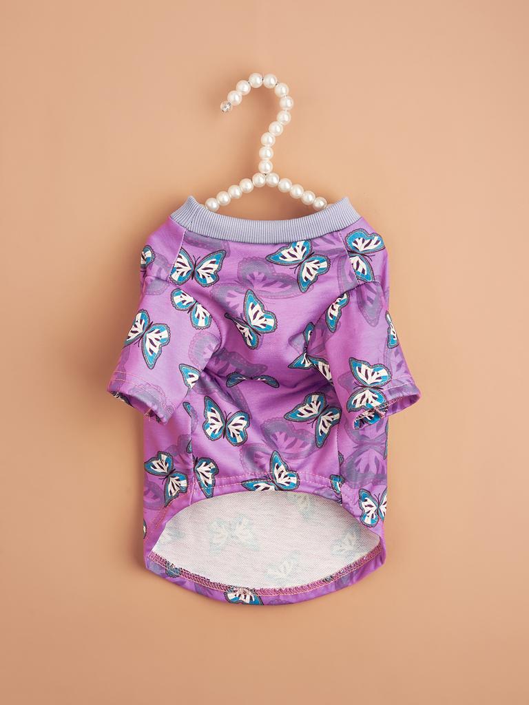 Pet Cloth Dog T-shirt with Colorful Butterflys Pattern Printed Clothes for Puppy Dog Cat Comfortable Apparel Costume