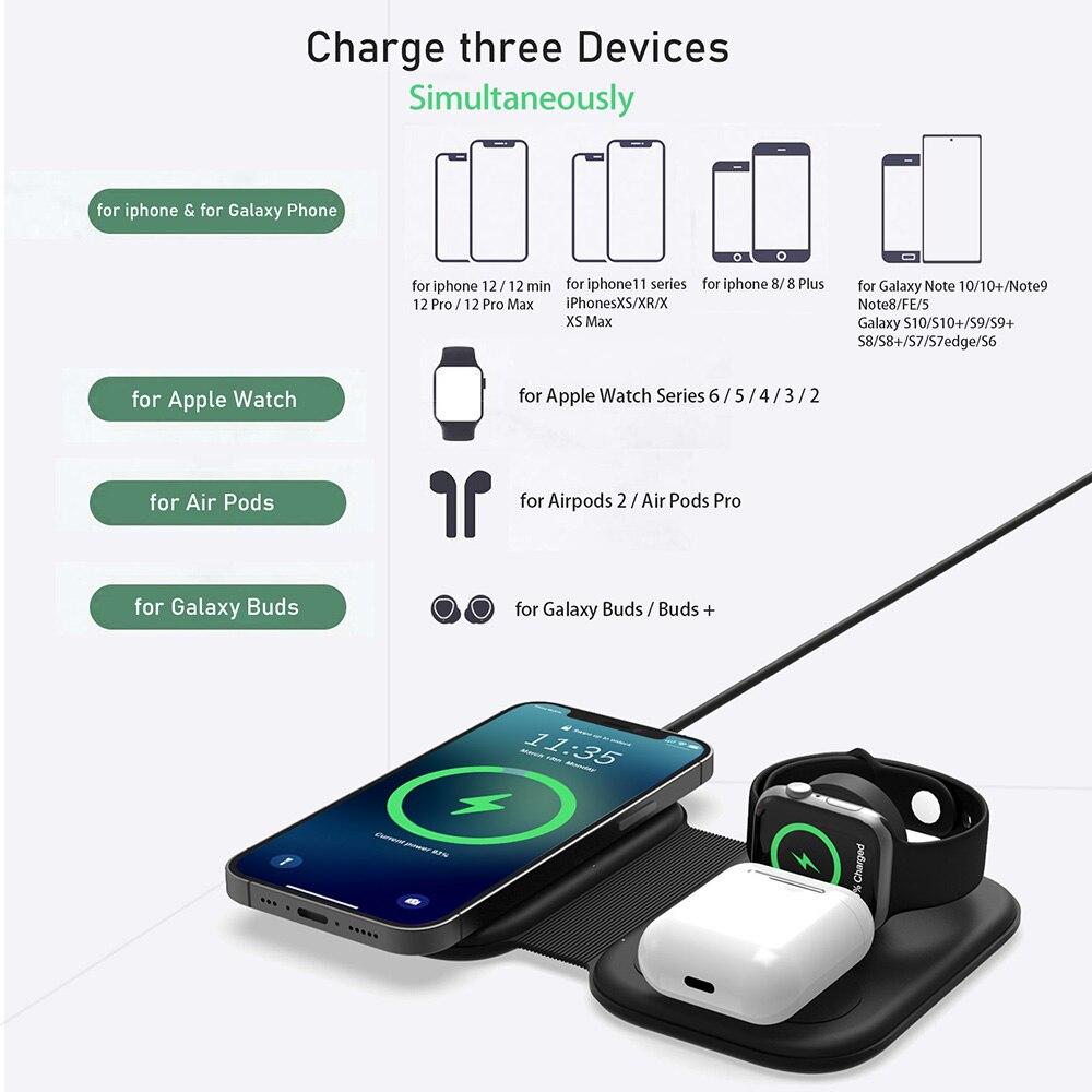 15W 3 en 1 Fast Wireless Charger Station Soporte de base de carga magnética  plegable para iPhone 12 Pro Max AirPods Pro Apple Watch 6 5 comprar a buen  precio — entrega