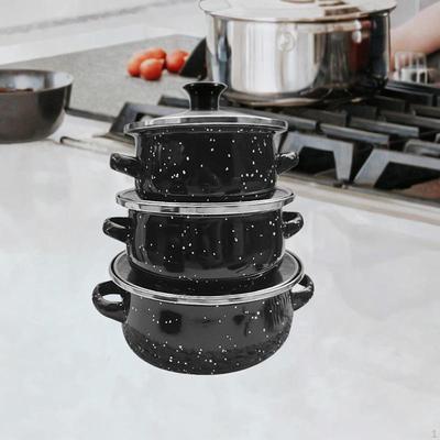 Juego de 3 Ollas Esmaltadas Sopa Multifuncional Olla para Guisar Cocción a Fuego Lento para Viaje Cocina