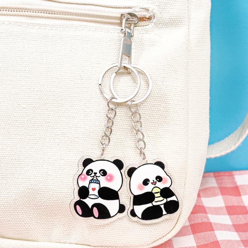 Pack Of 6 Panda Charm Keychain Handmade Acrylic Keyring Stylish Backpack Pendant for Animal Lovers and Gift Giving