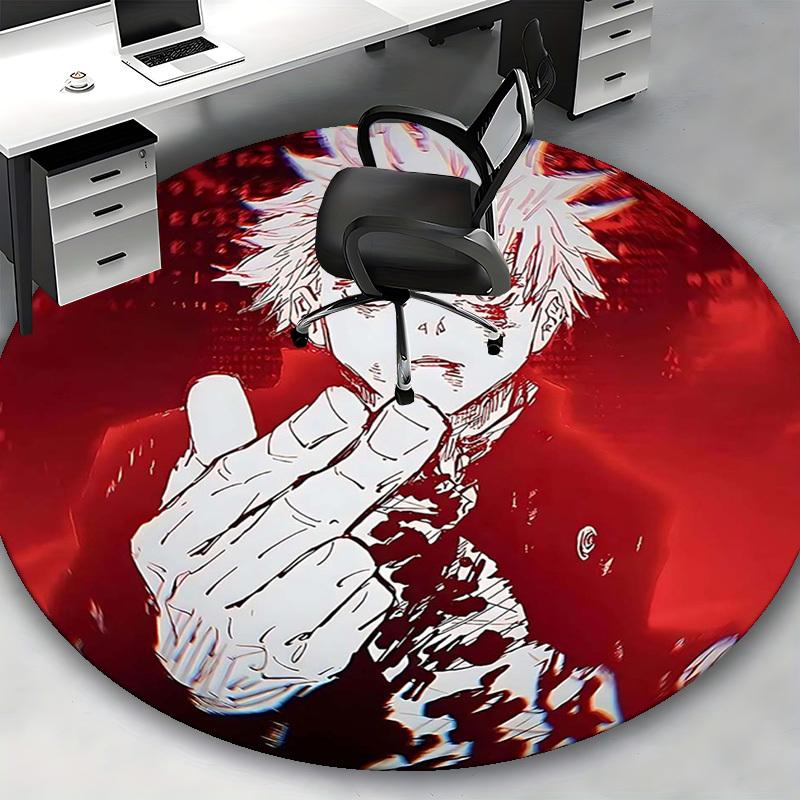 1pc Anime Design Round Carpet for Office Chair Mat, Non-Slip Rug Suitable for Home Decor, Living Room