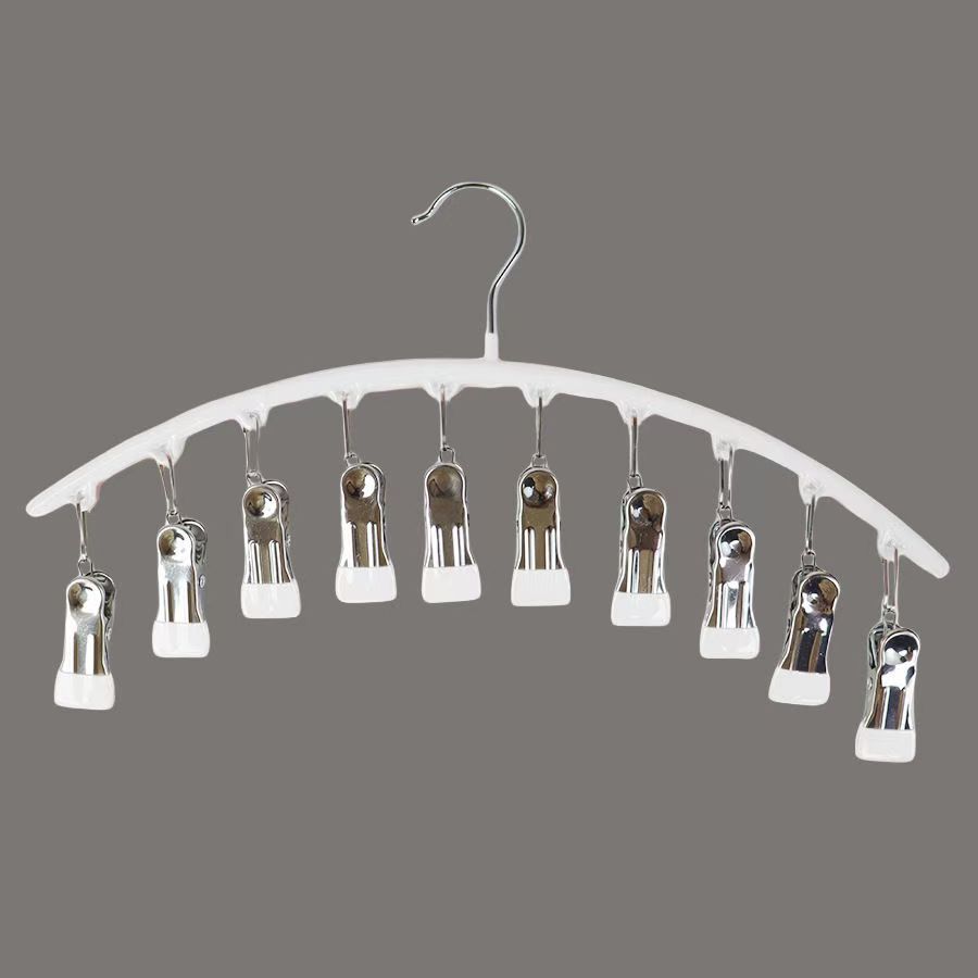 1pc Curved Shape Hanger, Metal Yoga Pants Hangers, Pants Hanger with 10 Clothespins, Space Saving Hanging Hangers, Closet Organizer W/Rubber Coated,