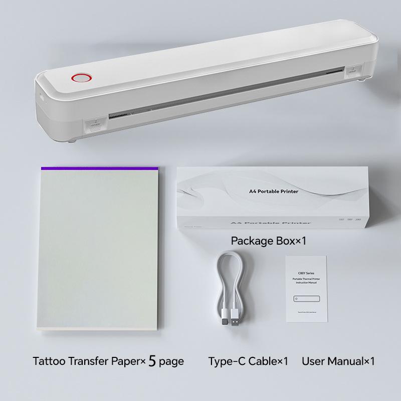 A4 Mini Thermal Printer for Tattoo Transfer, Matte Finish, Mobile Compatible, Portable for Home/Office Use.