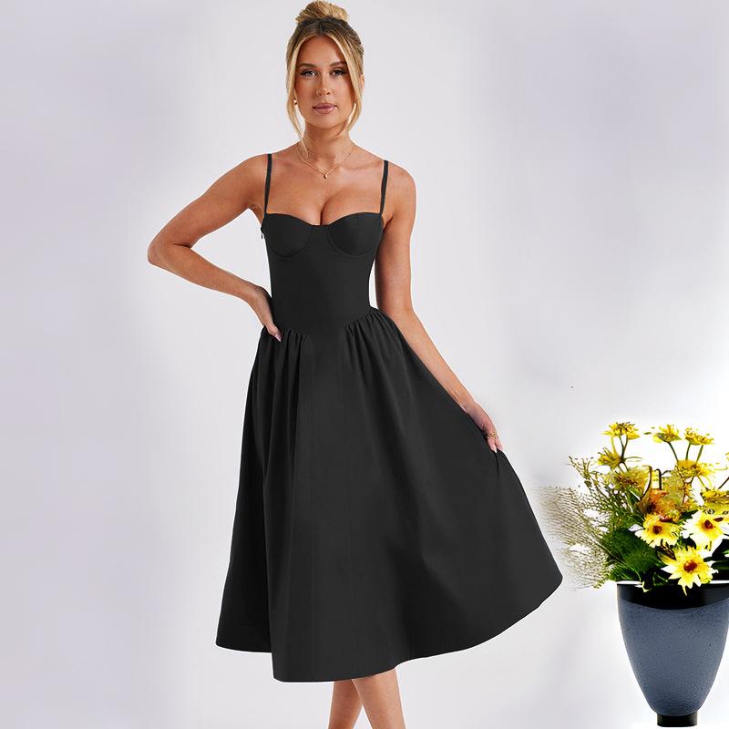 European American Women's Spring/Summer 2026 Sexy Spaghetti Strap Open-Back Slimming Dress